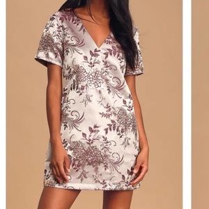 Lulus Metallic floral shift mini dress